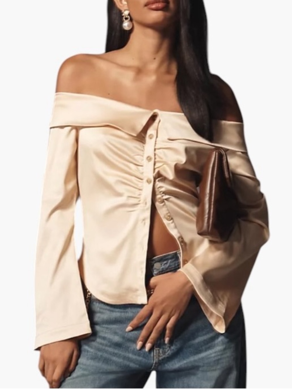 Anthropologie Off-The-Shoulder Collared Silky Shirt size S excellent condition